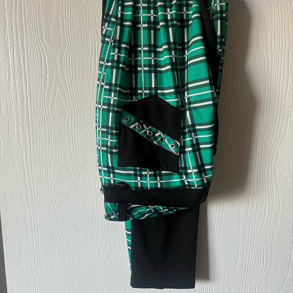 Green and Black Plaid pants with Grommet Detail